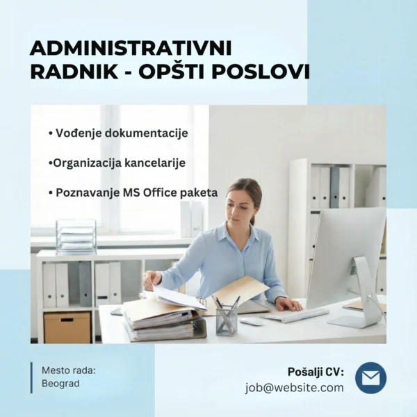 Oglas za posao Administrativni radnik Šablon Zena sa papirima u kancelariji