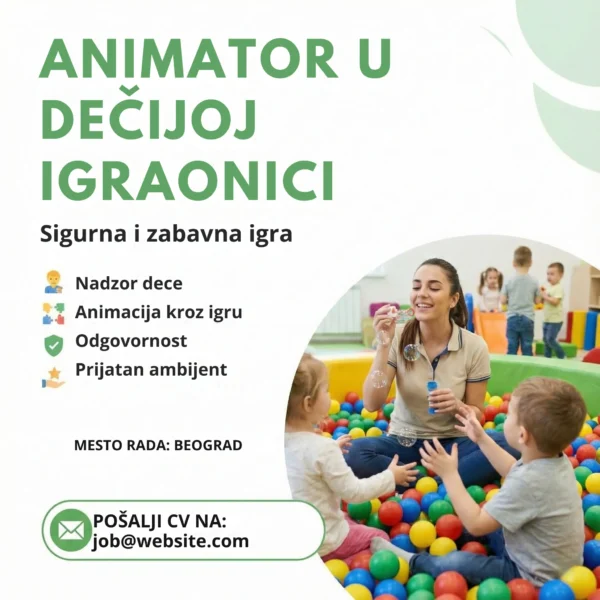 Animator pazi decu u bazenu s lopticama