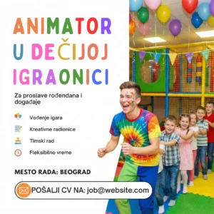 Oglas za posao Animator u igraonici Šablon Veseli oglas za animatora dece