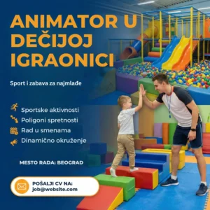 Oglas za posao Animator u igraonici Sport Šablon Animator pokazuje vezbe deci