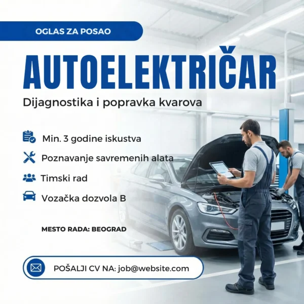 Oglas za autoelektricara sa dijagnostikom