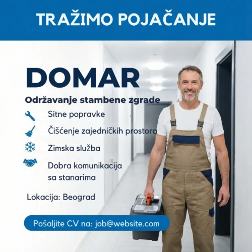 Domar sa alatom ispred zgrade