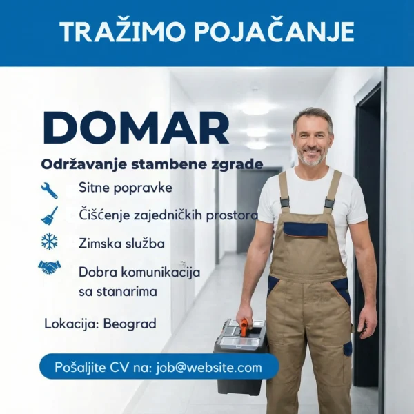 Domar sa alatom ispred zgrade