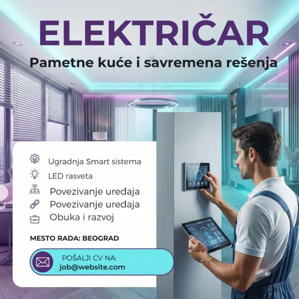 Oglas za posao Električar Šablon Elektricar pametne kuce oglas