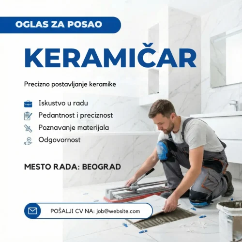 Oglas za posao Keramičar Kupatilo Šablon Keramicar radi u kupatilu