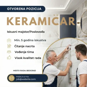 Oglas za posao Keramičar Majstor Šablon Iskusni keramicar meri plocicu
