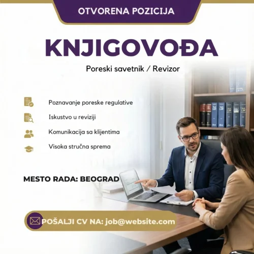 Oglas za posao Knjigovođa Revizor Šablon Revizor u kancelariji oglas