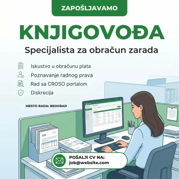 Oglas za posao Knjigovođa Zarade Šablon Knjigovodja radi obracun plata