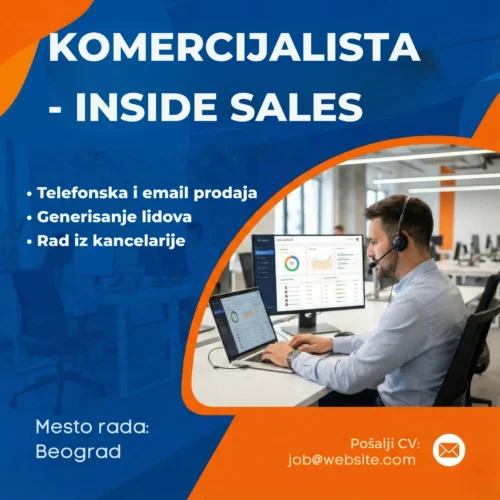 Oglas za posao Komercijalista Office Šablon Covek sa slusalicama u kancelariji