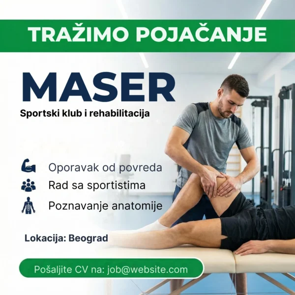 Oglas za posao Maser Sportski Šablon Fizioterapeut masira nogu oglas