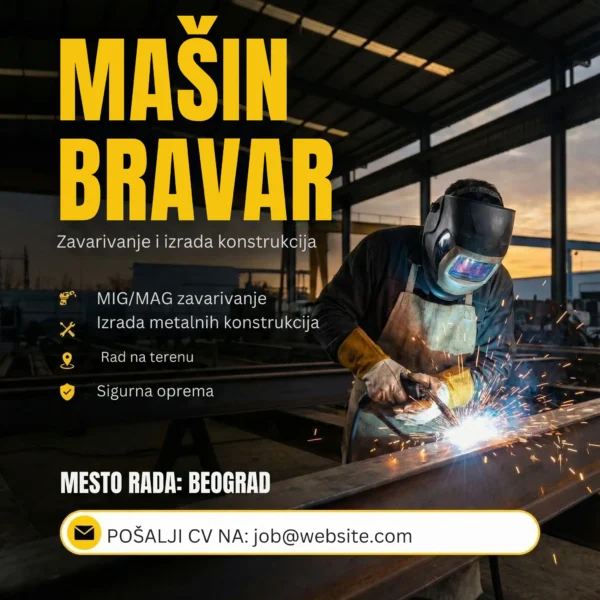 Oglas za posao Mašin Bravar Šablon Zavarivac sa maskom