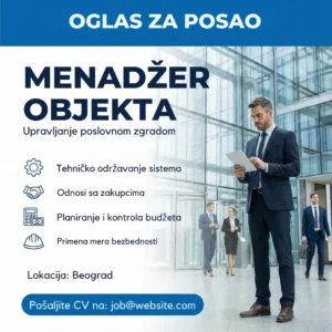 Oglas za posao Menadžer Objekta Odelo Šablon Menadzer u poslovnoj zgradi oglas