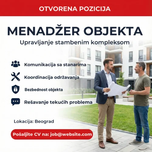 Oglas za posao Menadžer Objekta Stambeno Šablon Menadzer ispred stambenog kompleksa