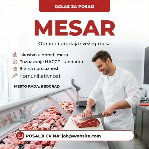 Mesar obradjuje sveze meso