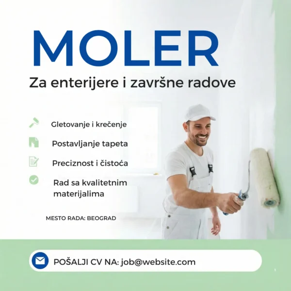 Oglas za posao Moler Enterijer Šablon Moler kreci zid u belo
