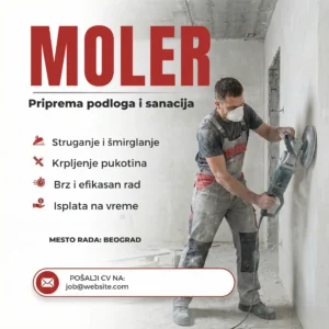 Oglas za posao Moler Šablon Moler gletuje zid