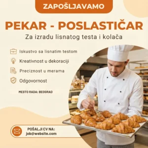 Oglas za posao Pekar Poslastičar Šablon Pekar sa kroasanima oglas