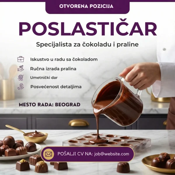 Oglas za posao Poslastičar Čokolada Šablon Poslasticar topi cokoladu