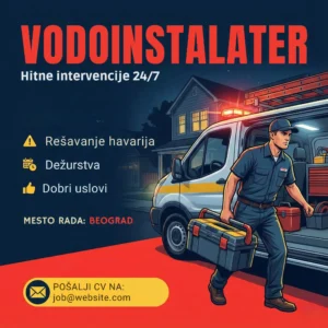 Oglas za posao Vodoinstalater Hitno Šablon Vodoinstalaterski kombi pod rotacijom