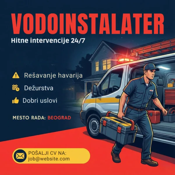 Oglas za posao Vodoinstalater Hitno Šablon Vodoinstalaterski kombi pod rotacijom