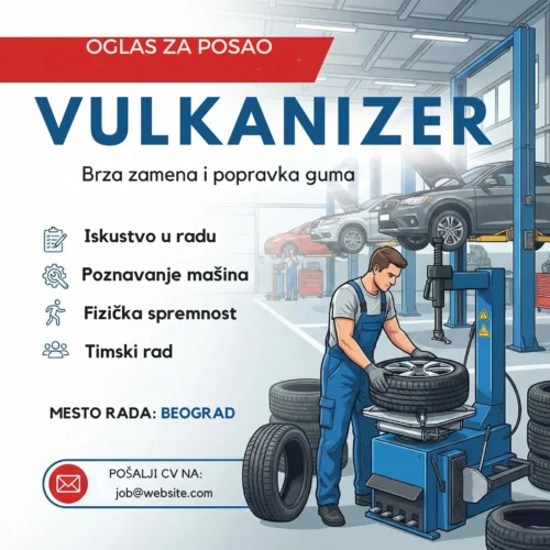 Oglas za posao Vulkanizer Zamena Popravka Šablon Vulkanizer popravlja probusenu gumu