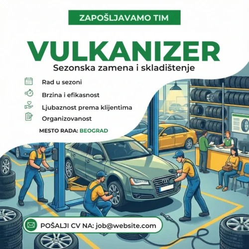 Oglas za posao Vulkanizer Zamena Šablon Vulkanizeri menjaju tockove na autu