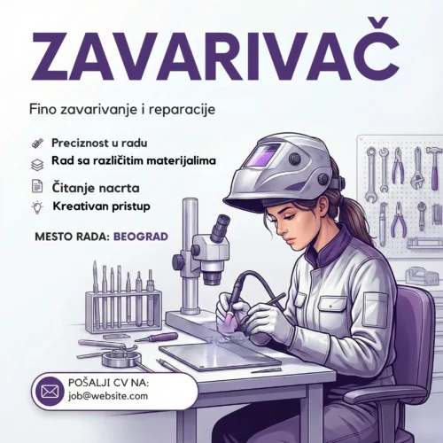 Oglas za posao Zavarivač Reparacije Šablon Zavarivac za stolom sa malim delom