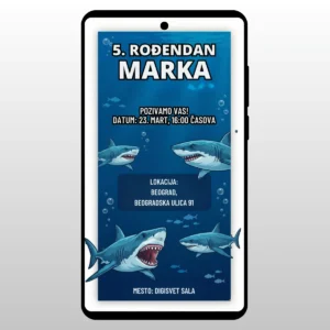 Digitalna pozivnica sa motivom ajkula i mora