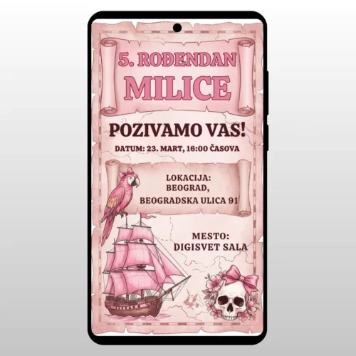 Roze gusarski brod i lobanja