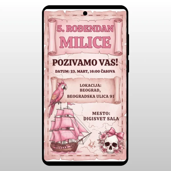 Roze gusarski brod i lobanja