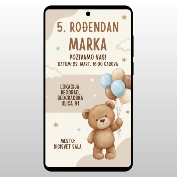 Pozivnica Za Rođendan Plišani Meda Realistican plisani meda sa balonima