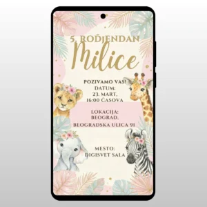 Pozivnica Za Rođendan Safari Bebe Bebe zivotinje (lavic, zirafa)
