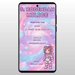 Pozivnica Za Rođendan Svemir Devojčice Astronautkinja u svemiru