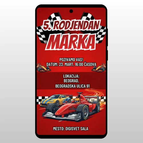 Pozivnica Za Rođendan Trkačka Staza Formula 1 bolid na stazi