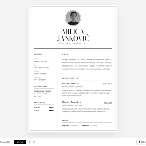 monochromeelite Elegantni crno-beli CV